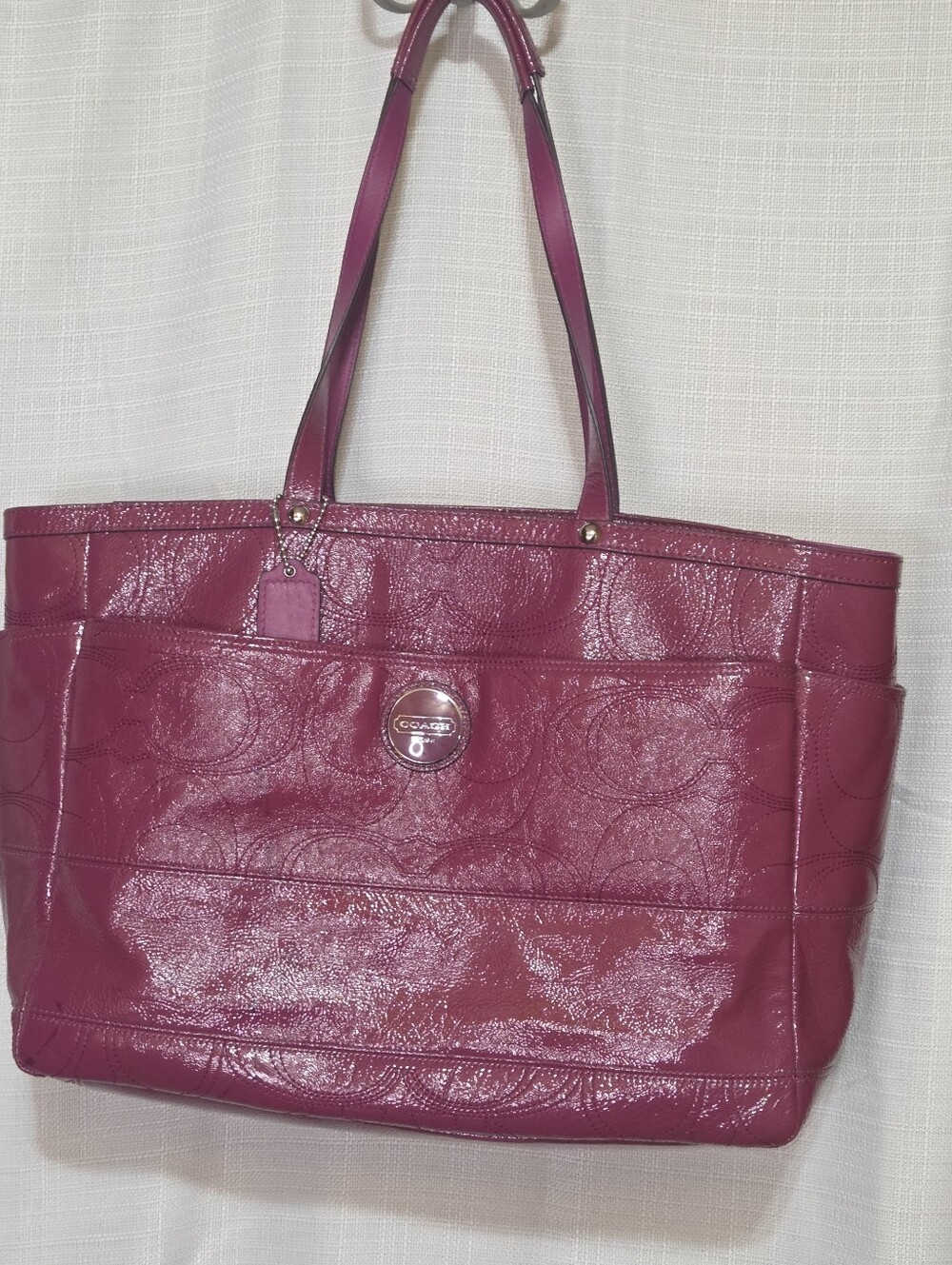 Coach F17940 Signature Fuchsia Baby Diaper Bag Tote Patent Leather